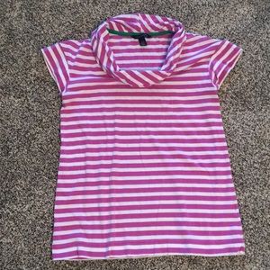 Pink striped Cowel neck T